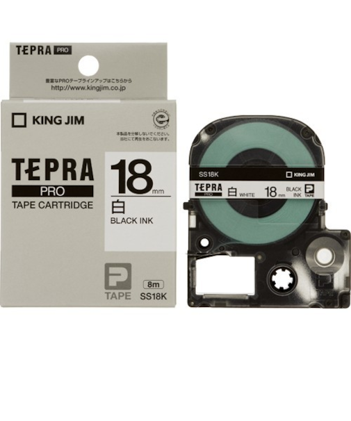 キングジム（KING　JIM）　プロテープカートリッジ　18mm　白／黒文字　SS18K