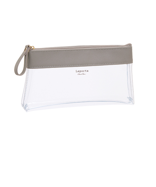 セキセイ　ラポルタ　クリアケース　クリアクリア　ペンケース　LA-6336　ライトグレー