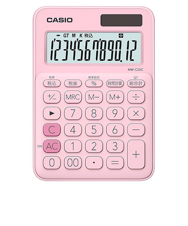 カシオ（CASIO）　カラフル電卓　MW-C20C-PK-N　ペールピンク