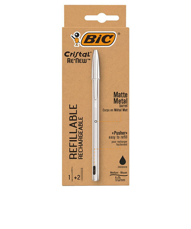 ビック（BIC）　クリスタル　Re’New　1.0mm　黒　リフィル2本付