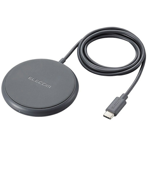 エレコム（ELECOM）　ケーブル一体型　Qi規格対応ワイヤレス充電器　W-QA25DGY　ダークグレー