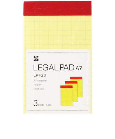 伊東屋　リーガルパッドA7　LP7G3　方眼　イエロー　3冊入