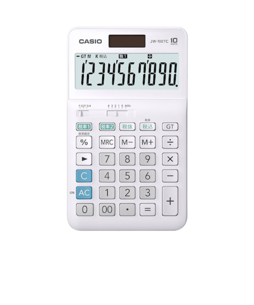 カシオ（CASIO）　軽減税率／W税率電卓　ジャストタイプ　JW-100TC-N