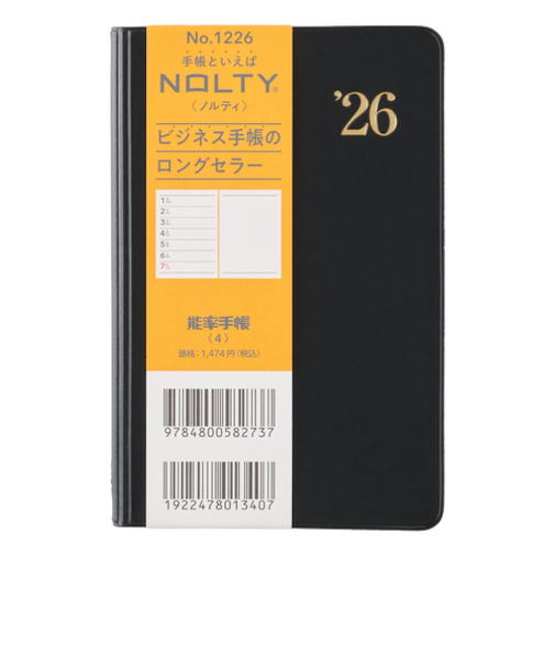 【2025年12月始まり】　ノルティ（NOLTY）　能率手帳4　定形外　ウィークリーレフト　1226　黒　月曜始まり