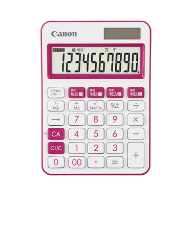 キャノン（Canon）　カラフル電卓　ミニ卓上　10桁　ピンク