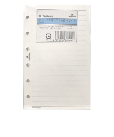アシュフォード（ASHFORD）　メモリーフ　6mm罫　ミニ6　0041－101　ホワイト