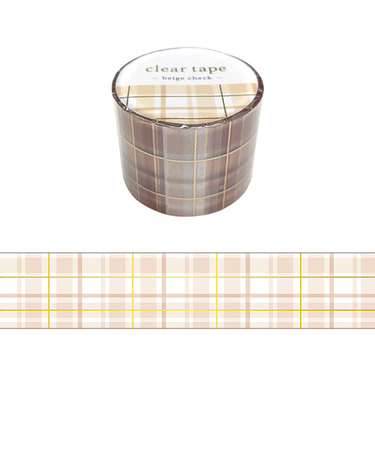 マインドウェイブ　クリアテープ　箔押し　30mm幅　95165　beige　check