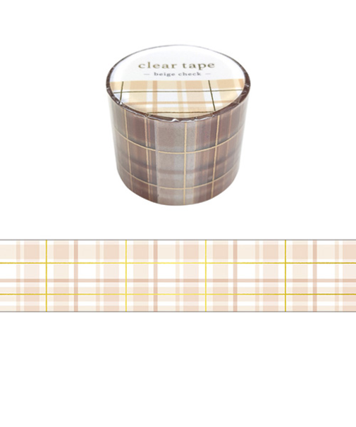 マインドウェイブ　クリアテープ　箔押し　30mm幅　95165　beige　check