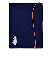 コンサイス　布のブックカバー　文庫本サイズ　ウサギ　紺