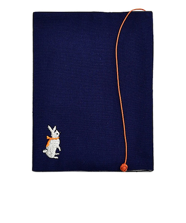 コンサイス　布のブックカバー　文庫本サイズ　ウサギ　紺