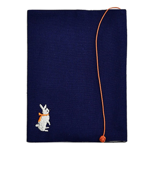 コンサイス　布のブックカバー　文庫本サイズ　ウサギ　紺