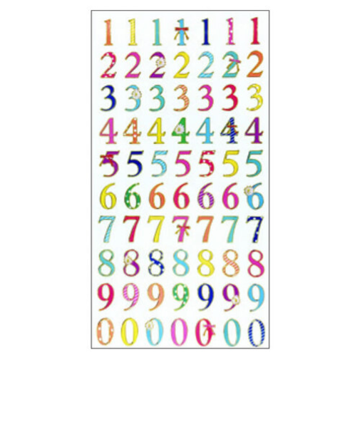 クローズピン　ふち箔クリア文字シール　数字・カラフル　US16144