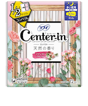 ユニ・チャーム（unicharm）　ソフィ　センターイン　コンパクト1／2　天然の香り　多い夜用　羽付き　30.5cmスリム　ナチュラルフローラル　12個入り（