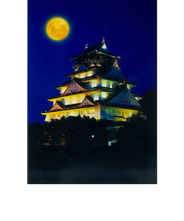 ハガキ　月と大阪城　大阪ー038