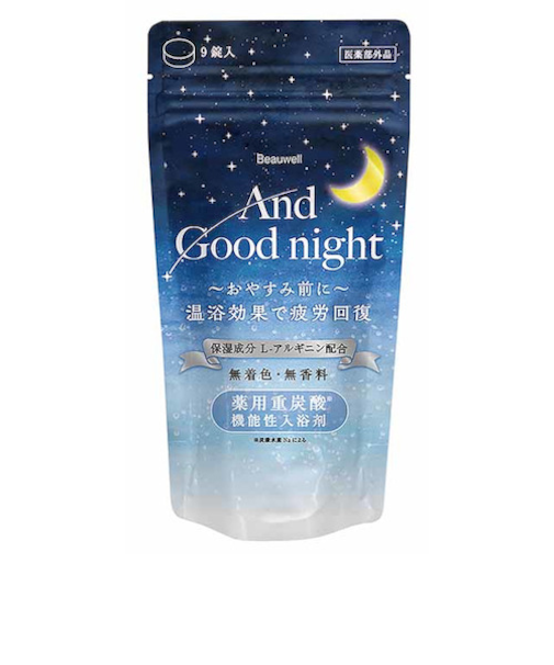 ビューウェル（Beauwell）　アンドグッドナイト　薬用入浴剤（重炭酸）　無香料　15g×9錠