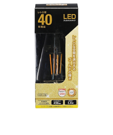 オーム電機　LED電球　フィラメント　レトロ球　E26　40形相当　キャンドル色　LDF3L　C6／GST64