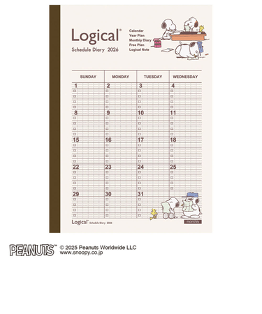 【2025年12月始まり】　ナカバヤシ　ロジカルダイアリー　A5　マンスリーブロック　NS-A502-26PA2　ピーナッツ　日曜始まり