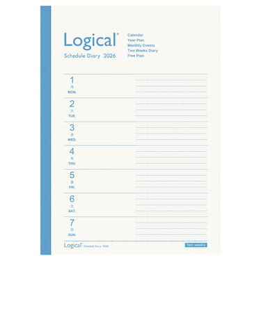 【2026年1月始まり】　ナカバヤシ　ロジカルダイアリー　B5　ウィークリー見開き2週間　NS-B504-26BK　ホワイト　月曜始まり