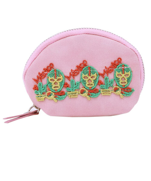 近沢レース店　キーリングポーチ　覆面レスラー（ピンク）