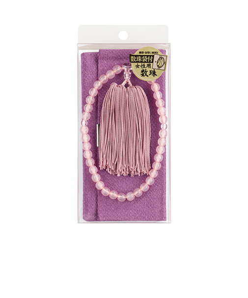 マルアイ　数珠セット　女性用　紅水晶風