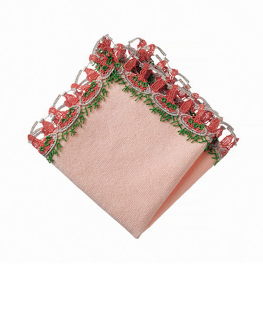 近沢レース店　シーズンタオルハンカチ　ナポリタン　サーモンピンク