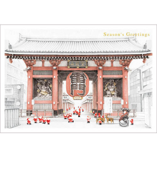 【クリスマス】　グリーティングライフ　和風ミニサンタカード　SJ－59　雷門