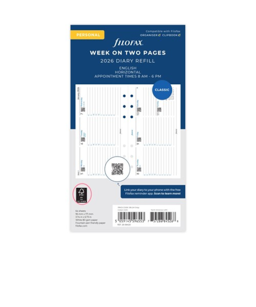 【2026年1月始まり】　ファイロファックス（Filofax）　見開き1週間（横）　バイブル　26-68420　ホワイト