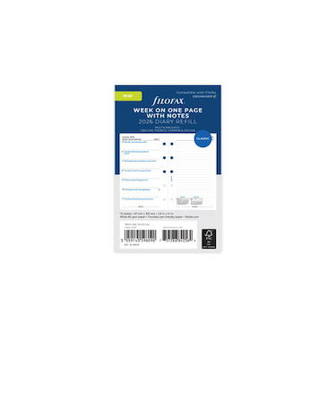 【2026年1月始まり】　ファイロファックス（Filofax）　見開き1週間＆片面メモ　ミニ5　26-68109　ホワイト