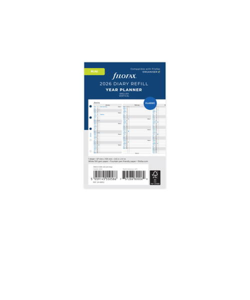 【2026年1月始まり】　ファイロファックス（Filofax）　バーチカルイヤープランナー　ミニ5　26-68102　ホワイト