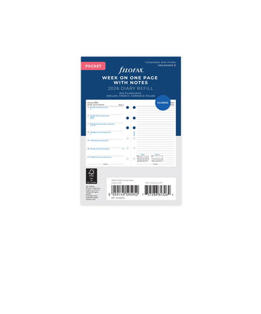 【2026年1月始まり】　ファイロファックス（Filofax）　見開き1週間＆片面メモ　ミニ6　26-68209　ホワイト