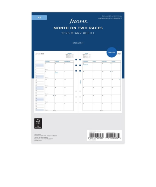 【2026年1月始まり】　ファイロファックス（Filofax）　見開き1ヶ月　A5　26-68510　ホワイト
