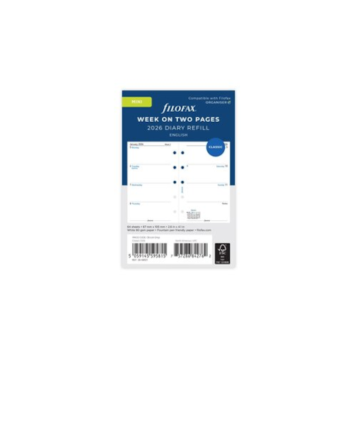 【2026年1月始まり】　ファイロファックス（Filofax）　見開き1週間　月ー日　ミニ5　26-68121　ホワイト