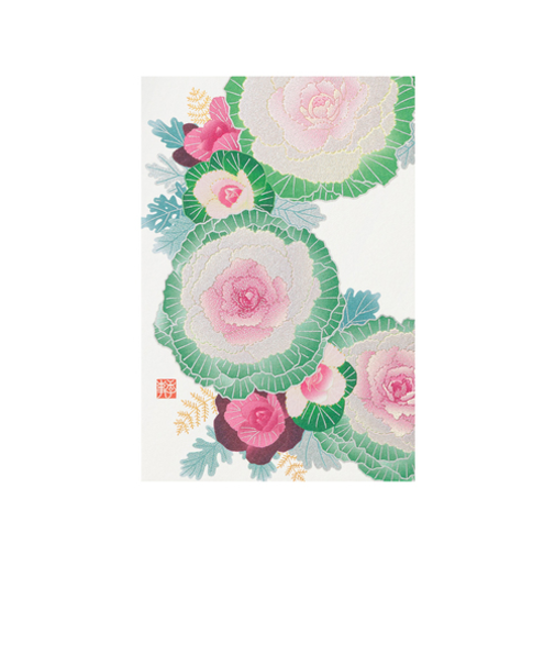 ミドリ　ポストカード011　80011　葉牡丹リース柄