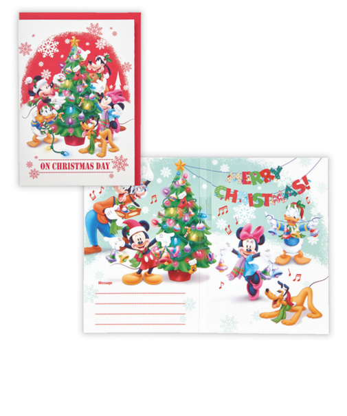 【クリスマス】　ホールマーク（Hallmark）　二つ折りオルゴールカード　828066　ディズニーミッキー＆フレンズ　赤ベルツリー4