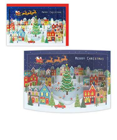 【クリスマス】　ホールマーク（Hallmark）　立体クリスマスカード　カーブ箔　クリスマスタウン　836290
