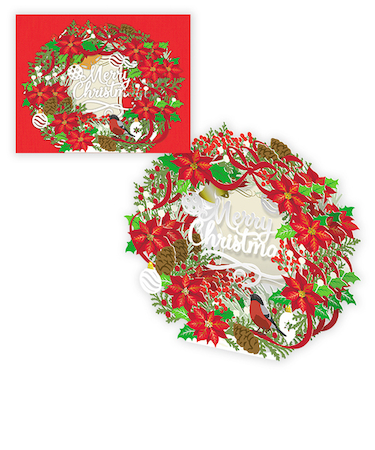 【クリスマス】　ホールマーク（Hallmark）　立体クリスマスカード　レーザーギャラリー　828684　クリスマスリース3