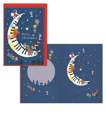 【クリスマス】　ホールマーク（Hallmark）　クリスマスオルゴールカード　サンタ猫と月　836863