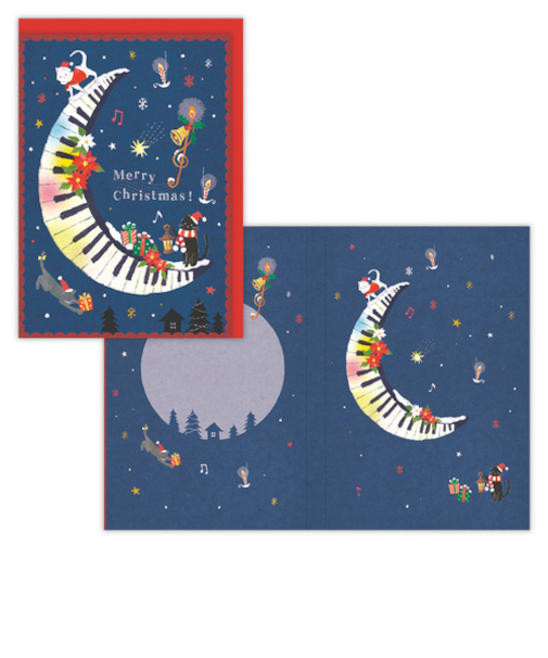 【クリスマス】　ホールマーク（Hallmark）　クリスマスオルゴールカード　サンタ猫と月　836863