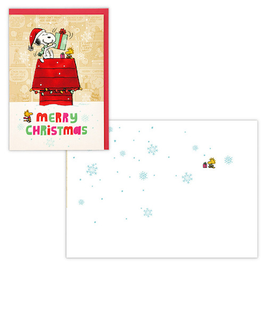 【クリスマス】　ホールマーク（Hallmark）　二つ折りクリスマスカード　USAデザイン　826956　スヌーピーコミック屋根の上で