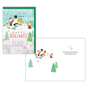 【クリスマス】　ホールマーク（Hallmark）　二つ折りクリスマスカード　USAデザイン　826963　スヌーピーコミック雪遊び