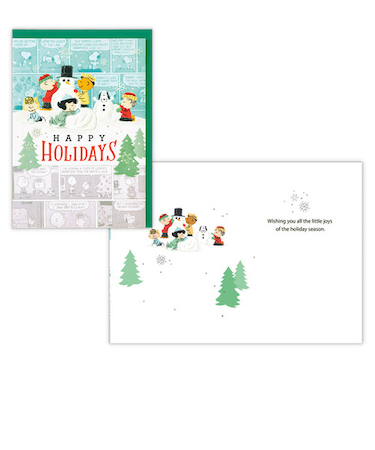【クリスマス】　ホールマーク（Hallmark）　二つ折りクリスマスカード　USAデザイン　826963　スヌーピーコミック雪遊び