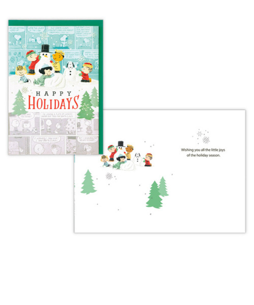 【クリスマス】　ホールマーク（Hallmark）　二つ折りクリスマスカード　USAデザイン　826963　スヌーピーコミック雪遊び