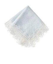 近沢レース店　タオルハンカチ　ハートフラワー　サックス