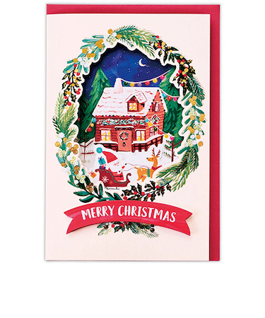 ホールマーク（Hallmark）　立体クリスマスオルゴールカード　リースの窓