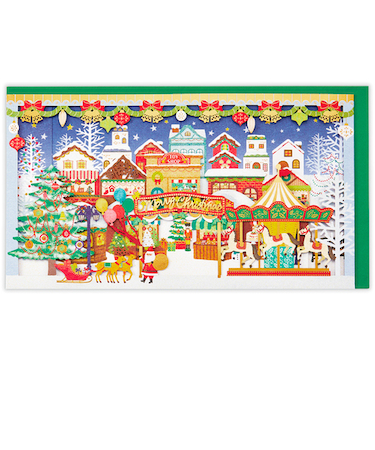 【クリスマス】ホールマーク（Hallmark）　立体クリスマスカード　ワイドレーザーカット　846947　クリスマスタウン