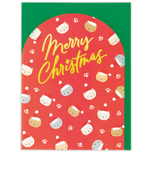 【クリスマス】ホールマーク（Hallmark）　二つ折りクリスマスカード　847098　バネねこフェイス