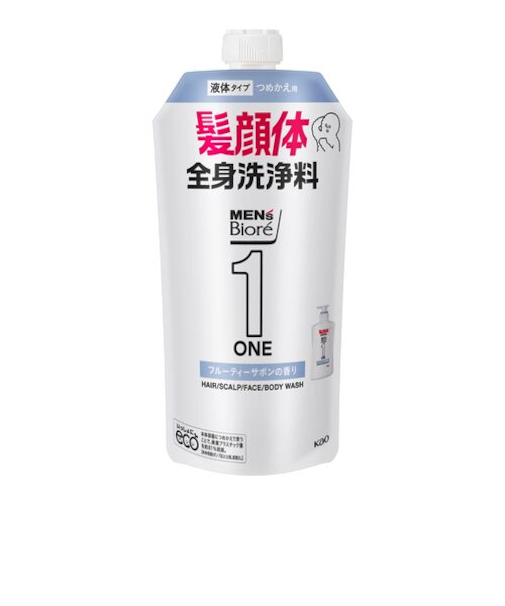 花王　メンズビオレONE　オールインワン全身洗浄料　つめかえ用　フルーティーサボンの香り　340mL