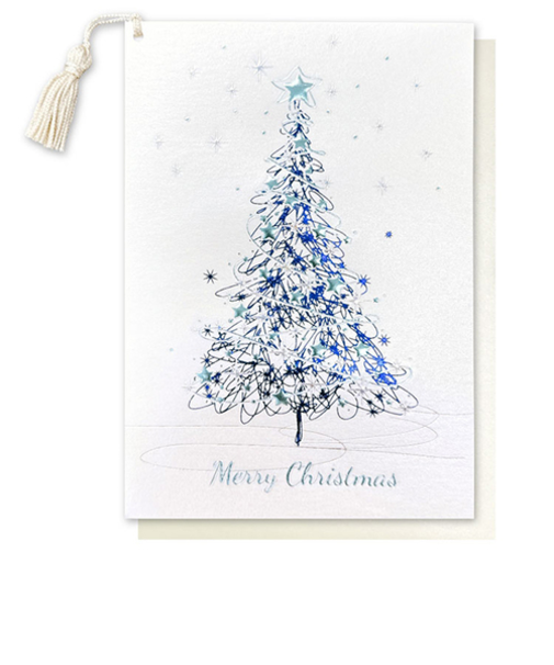 【クリスマス】アクティブコーポレーション　クリスマスイタリアカード　ツリー　CMGI－625　青と金