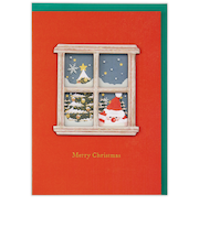 【クリスマス】ホールマーク(Hallmark) 二つ折りクリスマスカード 847067 窓辺のサンタ