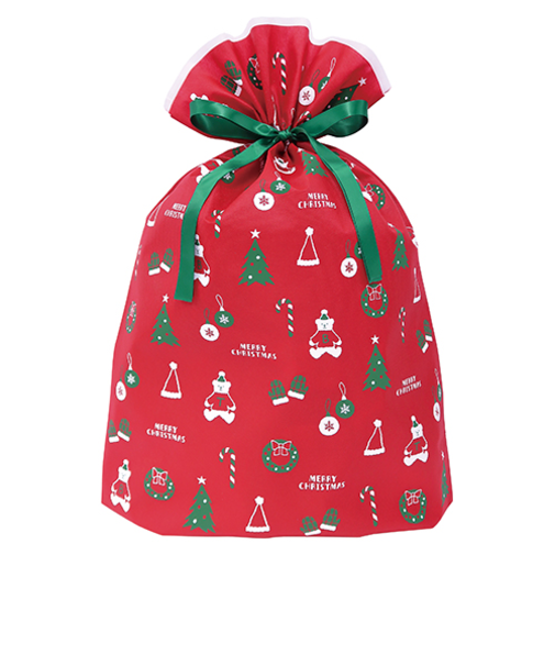 【クリスマス】　インディゴ　グリーティングバッグ　3L　テディベア　レッド